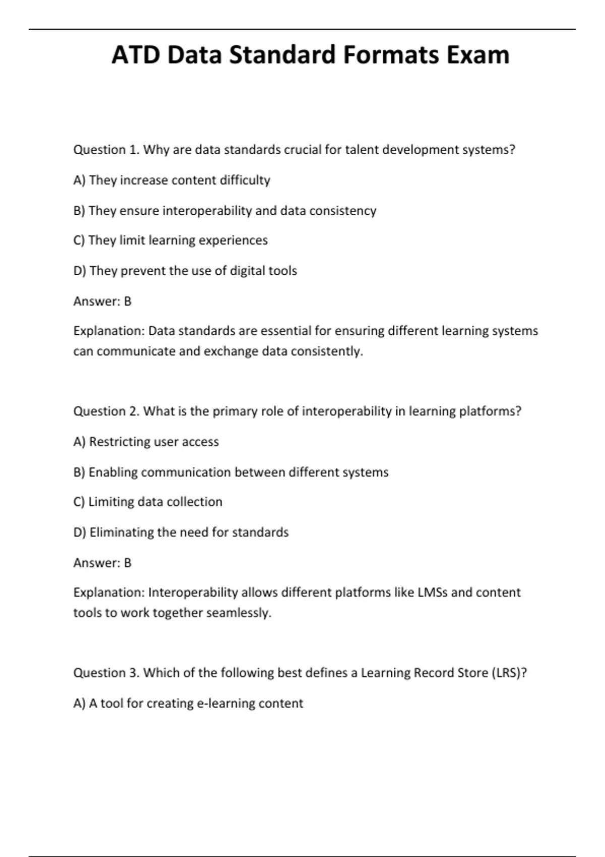ATD Data Standard Formats Exam - Computer - Stuvia US