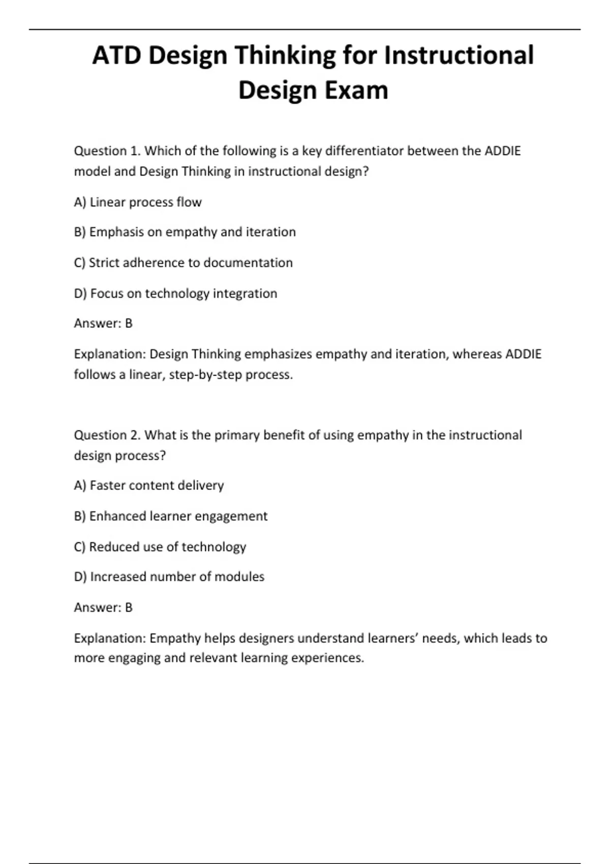 ATD Design Thinking for Instructional Design Exam - Computer - Stuvia US