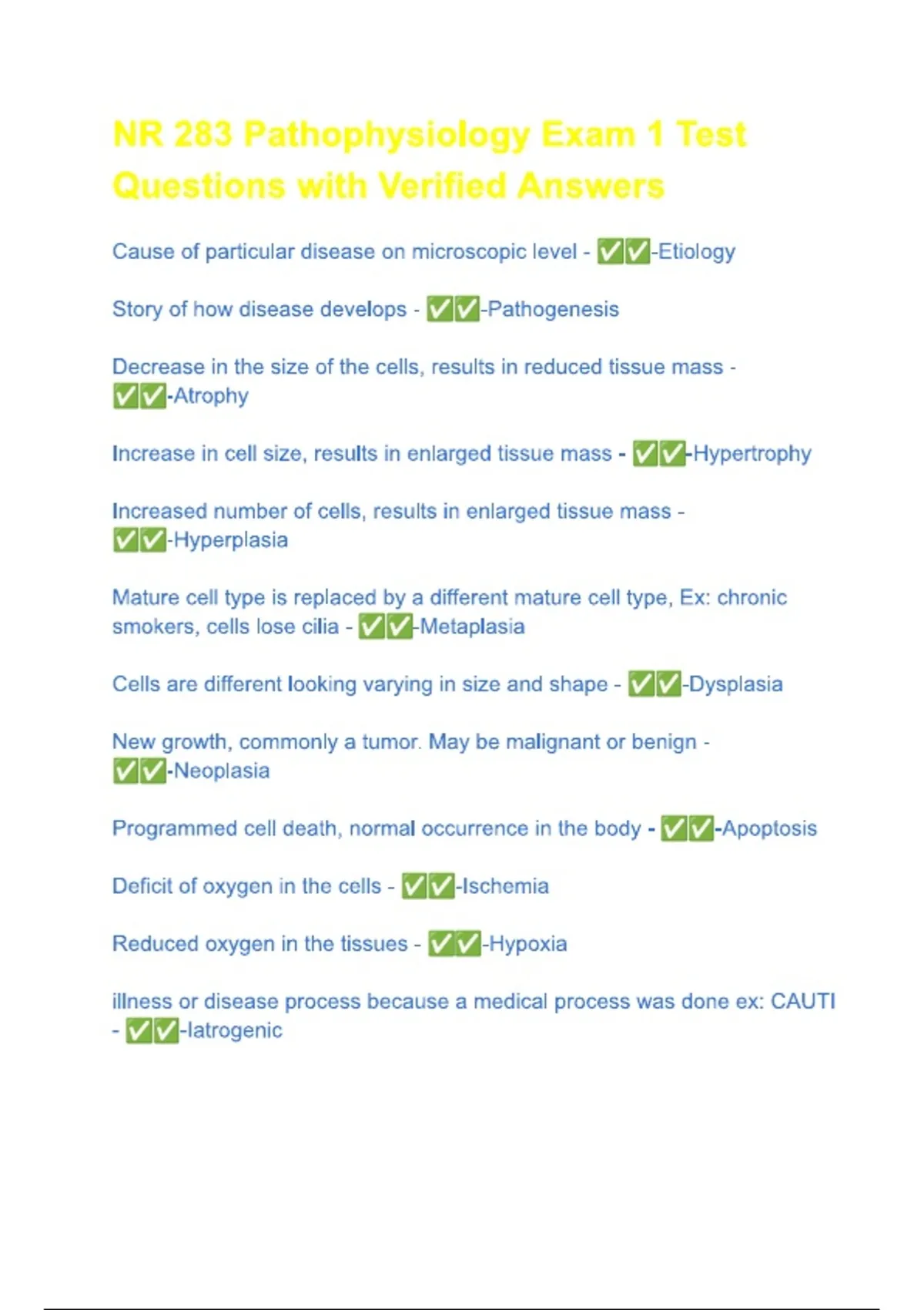 NR 283 Pathophysiology Exam 1 Test Questions with Verified Answers ...