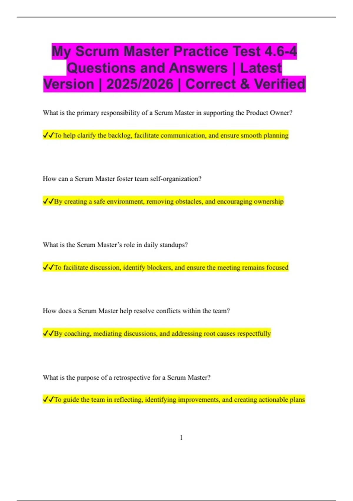 My Scrum Master Practice Test 4.6-4 Questions and Answers | Latest ...