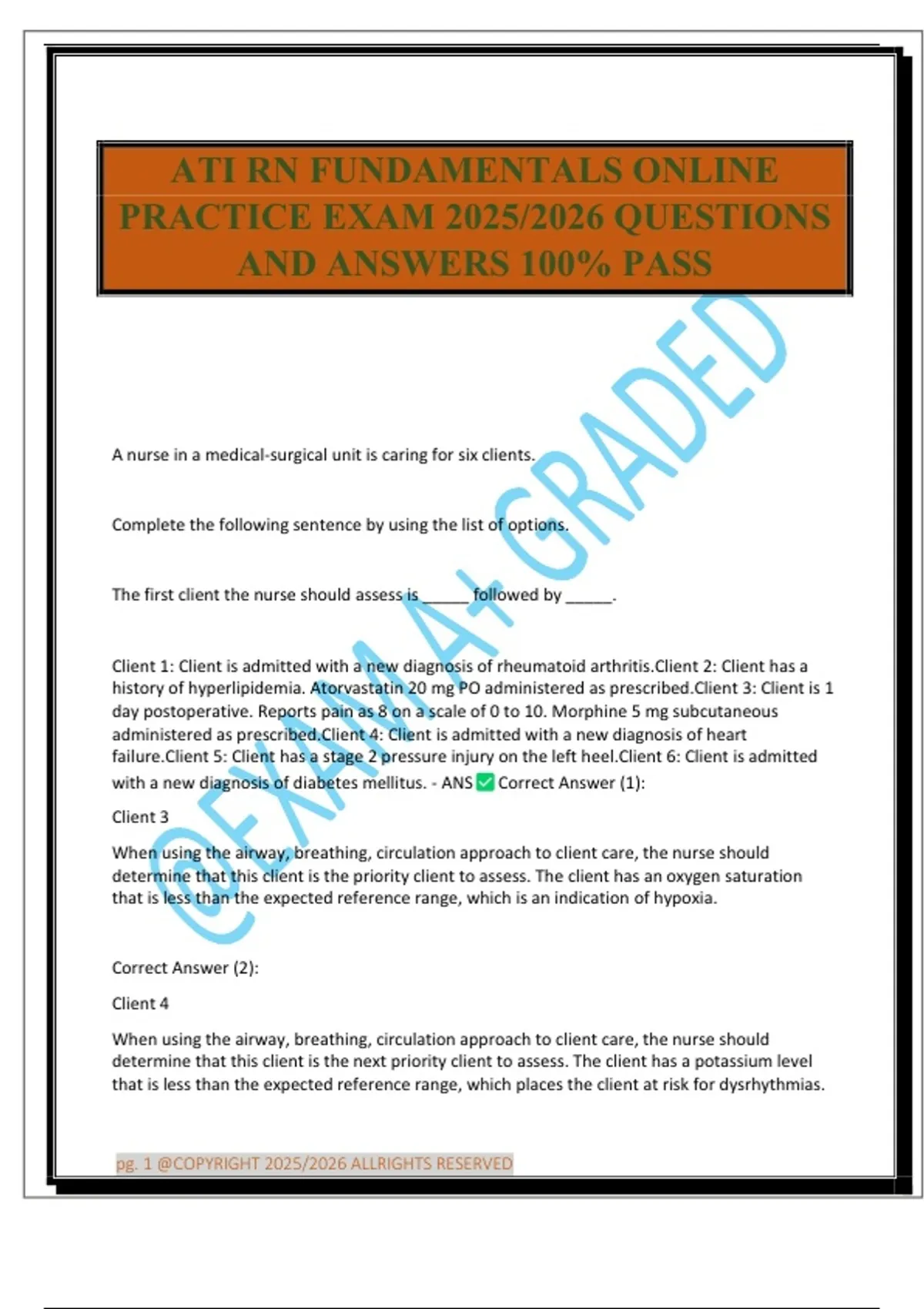 ATI RN FUNDAMENTALS ONLINE PRACTICE EXAM 2025/2026 QUESTIONS AND ...