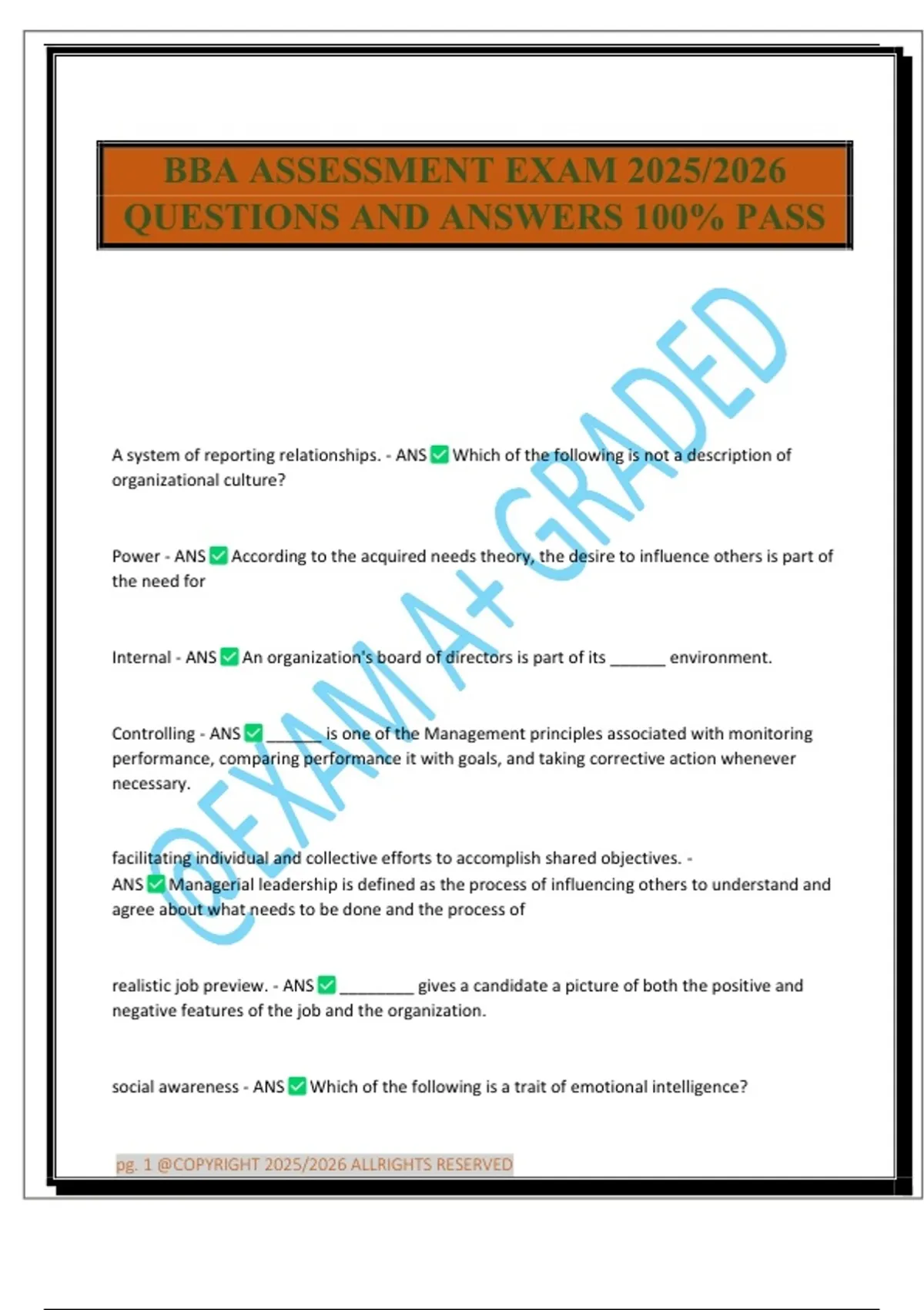 BBA ASSESSMENT EXAM 2025/2026 QUESTIONS AND ANSWERS 100% PASS - BBA ...