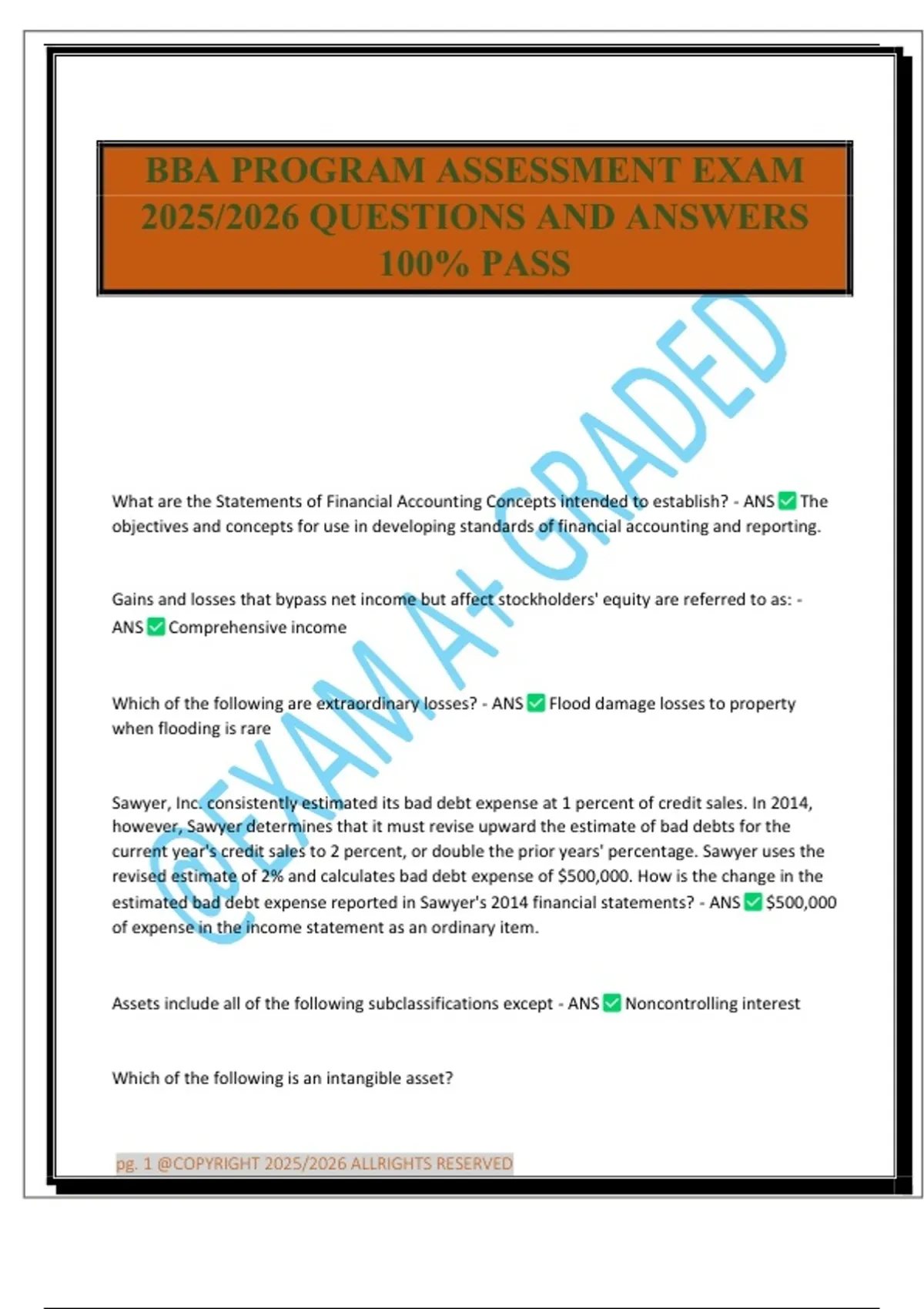 BBA PROGRAM ASSESSMENT EXAM 2025/2026 QUESTIONS AND ANSWERS 100% PASS ...