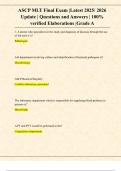 ASCP MLT Final Exam &vert;Latest 2025&sol; 2026 Update &vert; Questions and Answers &vert; 100&percnt; verified Elaborations &vert;Grade A