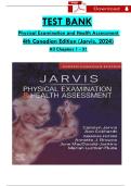 TEST BANK Physical Examination and Health Assessment  4th Canadian Edition (Jarvis, 2024) All Chapters 1 - 31