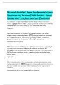 Microsoft Certified&colon; Azure Fundamentals Exam  Questions and Answers&vert;100&percnt; Correct&vert; Latest  Update with complete solutions &lpar;Grade A&plus;&rpar; 