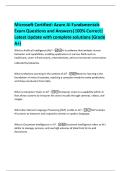 Microsoft Certified&colon; Azure AI Fundamentals  Exam Questions and Answers&vert;100&percnt; Correct&vert;  Latest Update with complete solutions &lpar;Grade  A&plus;&rpar; 