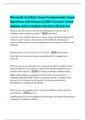 Microsoft Certified&colon; Azure Fundamentals Exam  Questions and Answers&vert;100&percnt; Correct&vert; Latest  Update with complete solutions &lpar;Grade A&plus;&rpar; 