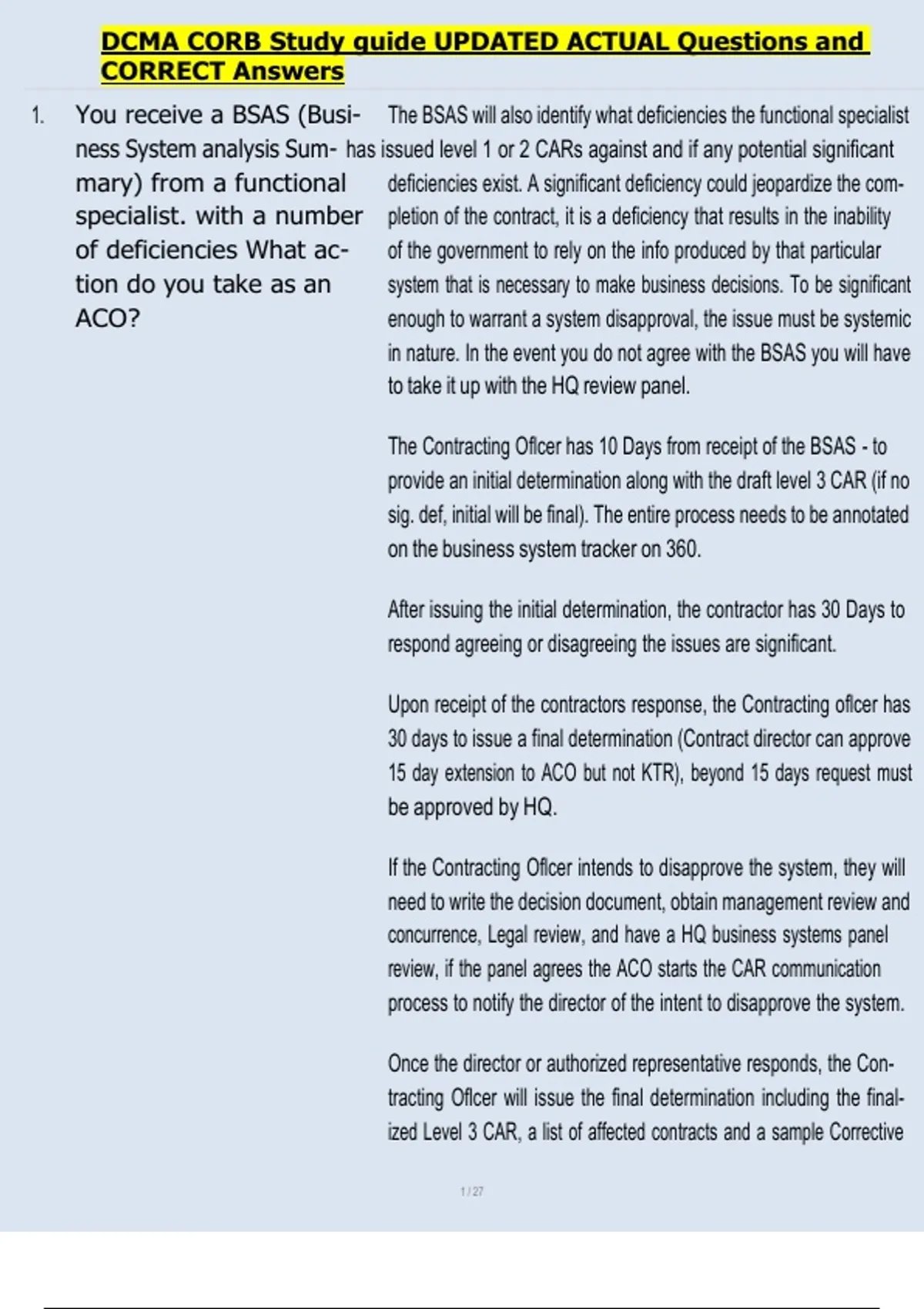 DCMA CORB Study guide UPDATED ACTUAL Questions and CORRECT Answers ...
