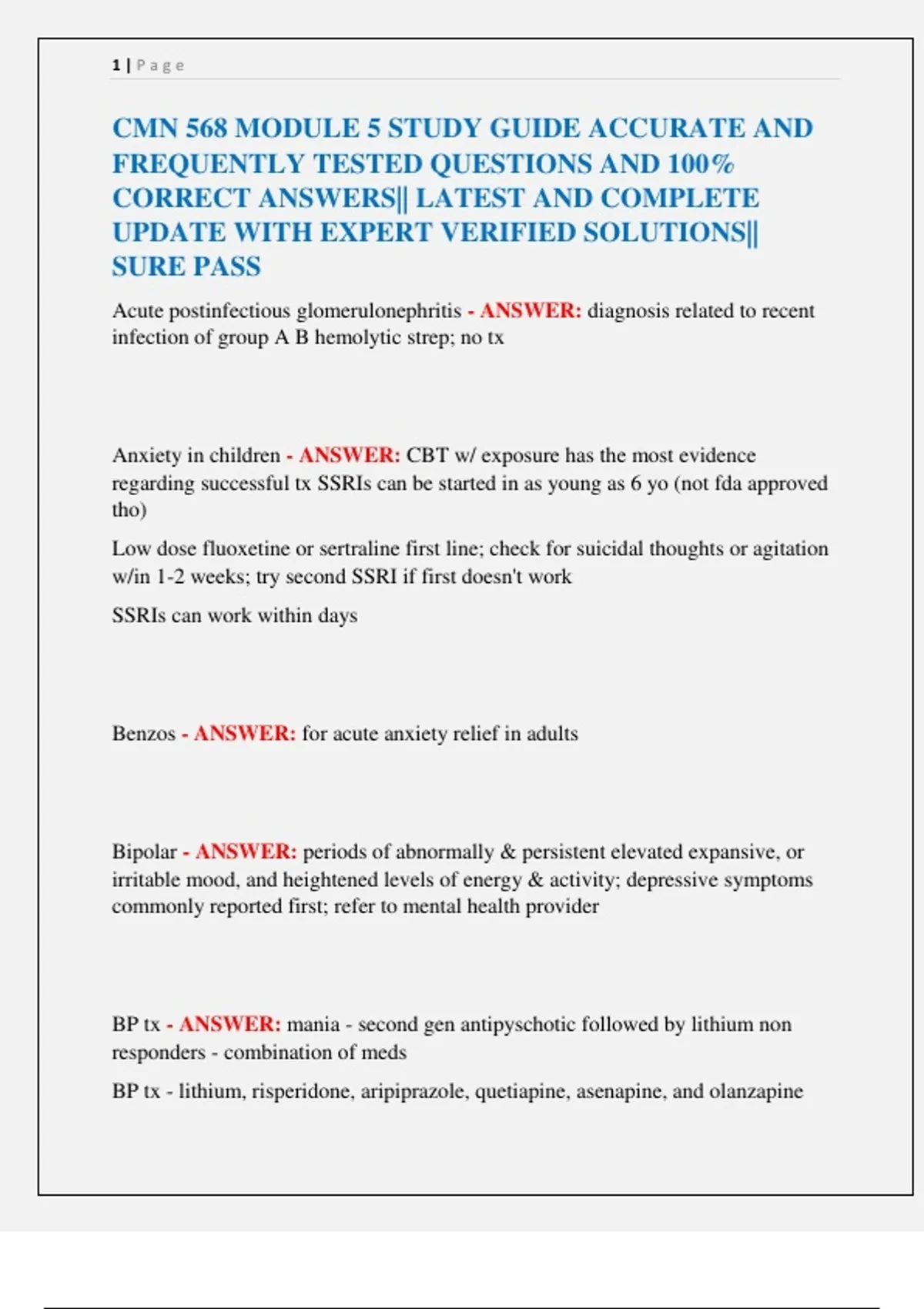 Module Five Study Guide CMN 568 MODULE 5 STUDY GUIDE ACCURATE AND FREQUENTLY TESTED QUESTIONS ...