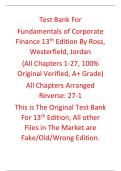 Test Bank Fundamentals of Corporate Finance 13th Edition By Ross&comma; Westerfield&comma; Jordan