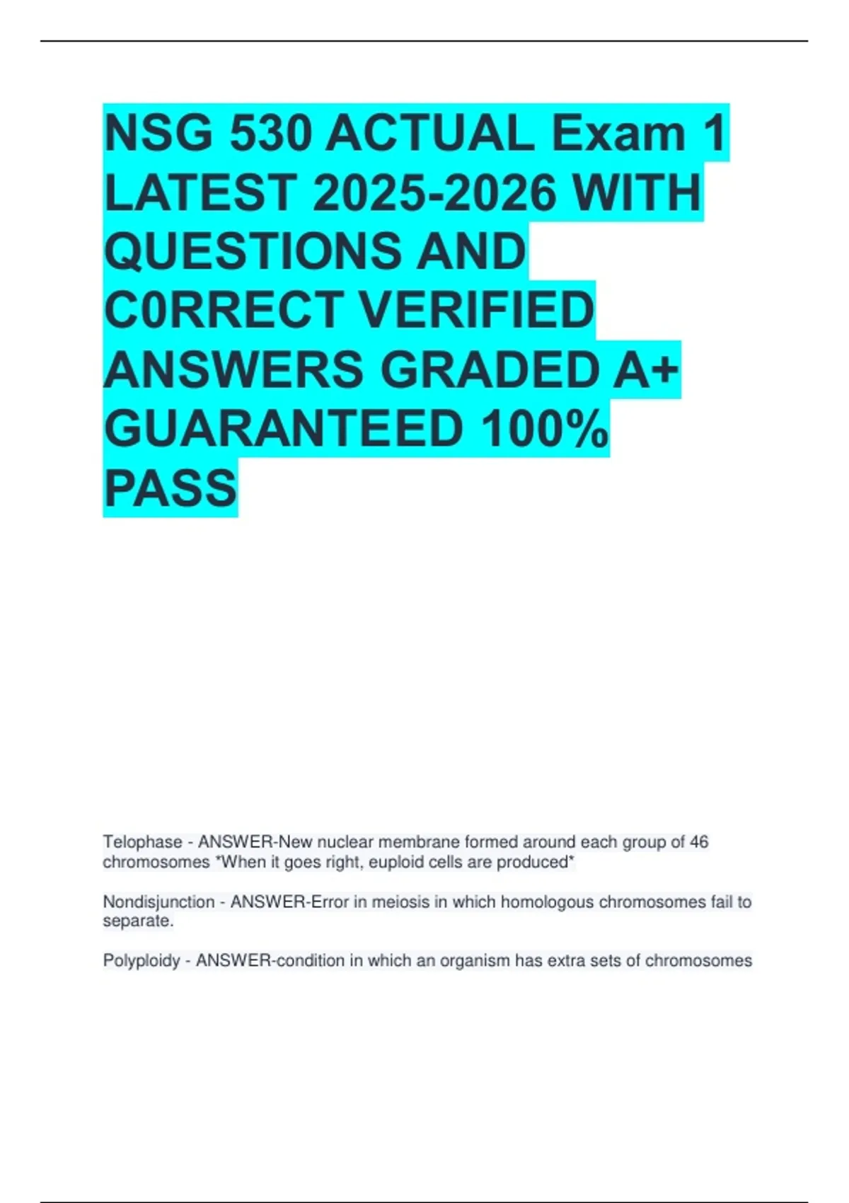 NSG 530 ACTUAL Exam 1 LATEST WITH QUESTIONS AND C0RRECT VERIFIED ...