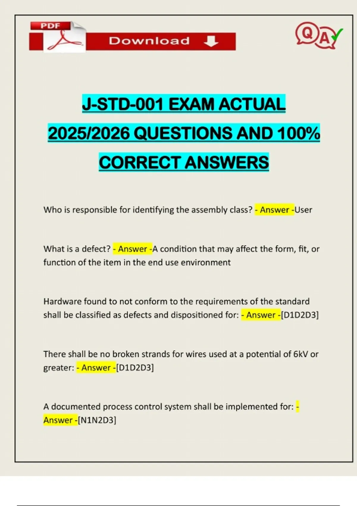 J-STD-001 EXAM ACTUAL 2025/2026 QUESTIONS AND 100% CORRECT ANSWERS - J ...