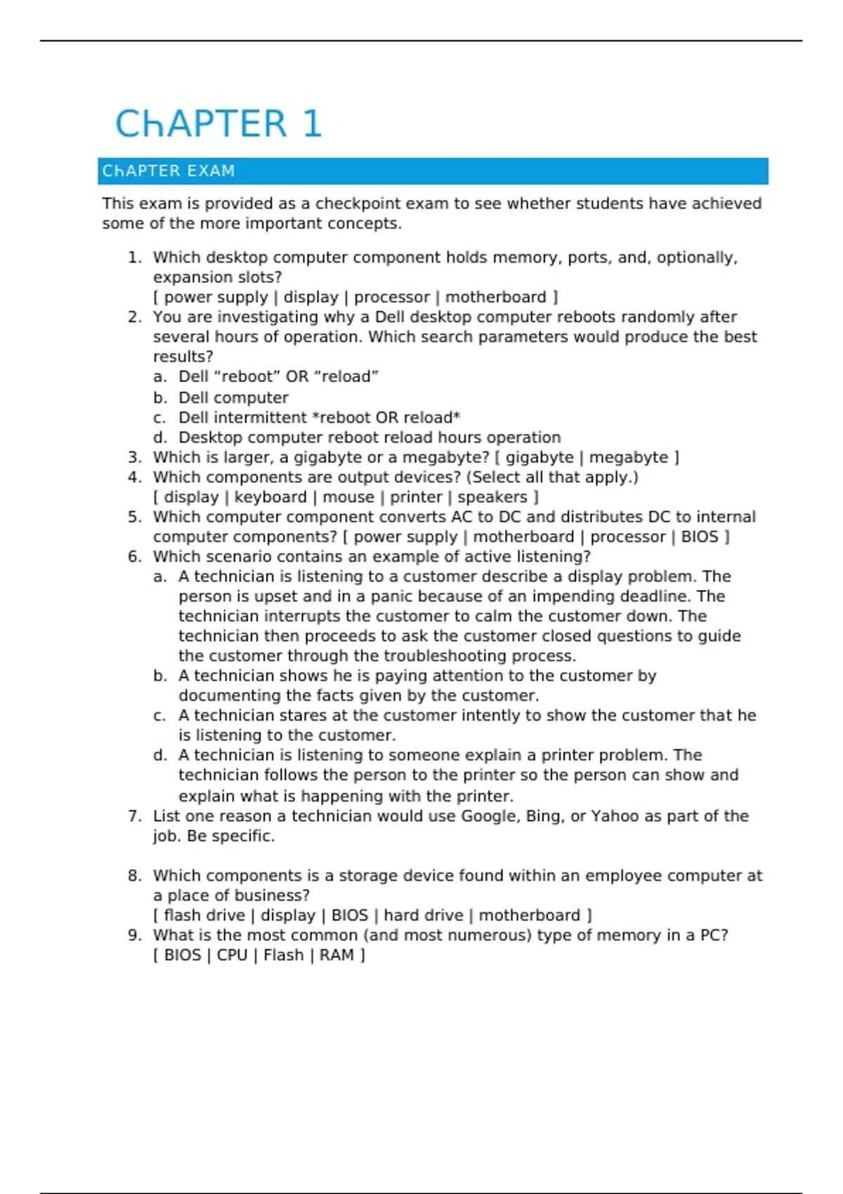 test bank, practice questions: Complete A+ Guide to IT Hardware and ...