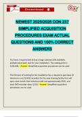 NEWEST 2025&sol;2026 CON 237 SIMPLIFIED ACQUISITION PROCEDURES EXAM ACTUAL QUESTIONS AND 100&percnt; CORRECT ANSWERS
