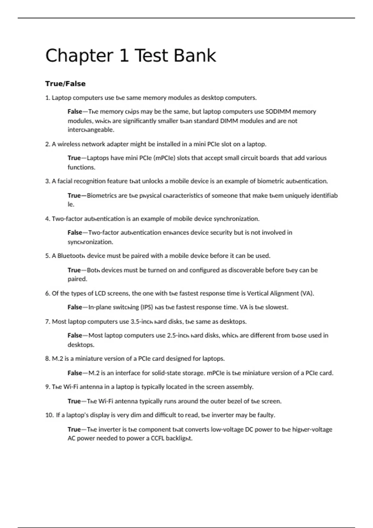 test bank, practice questions: CompTIA A+ Core 1 (220-1101) and Core 2 ...