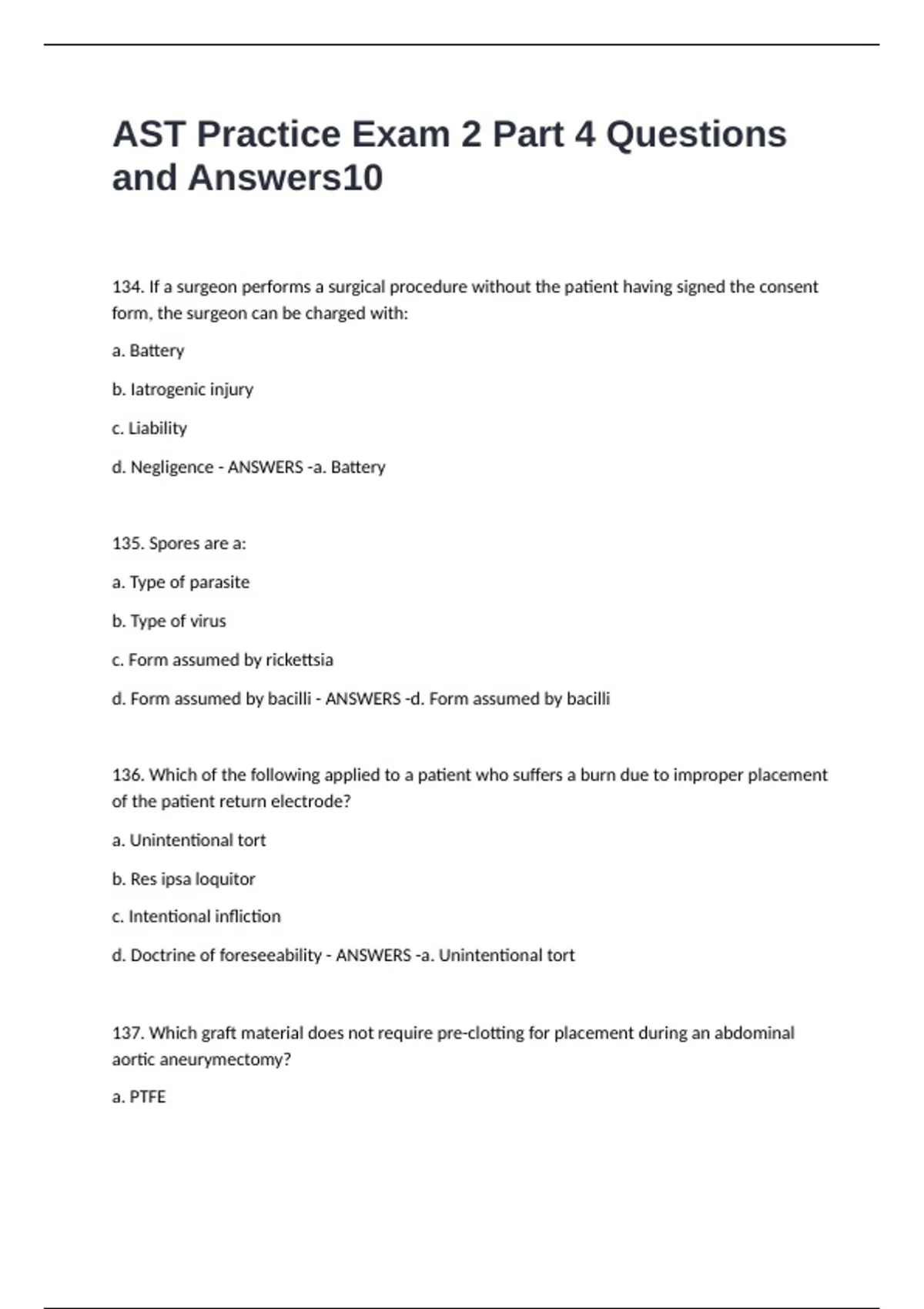 AST Practice Exam 2 Part 4 Questions and Answers - AST Practice - Stuvia US