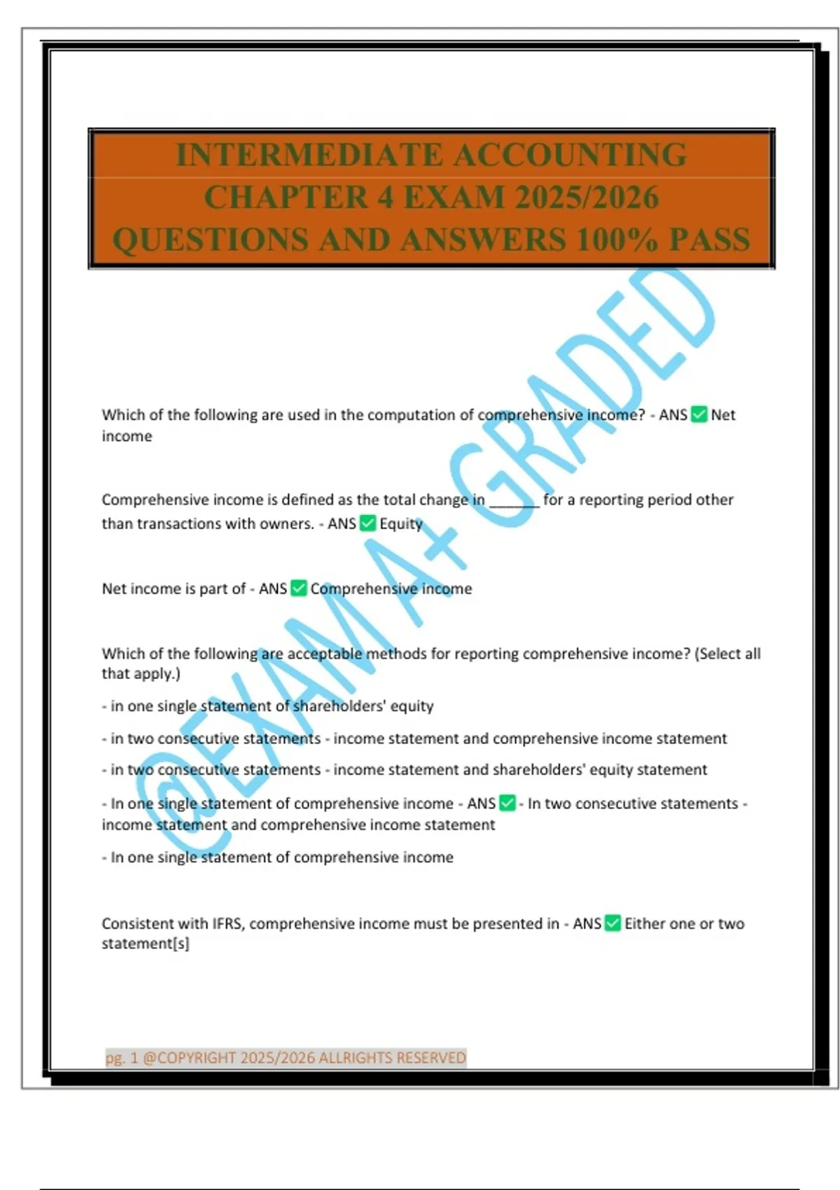 INTERMEDIATE ACCOUNTING CHAPTER 4 EXAM 2025/2026 QUESTIONS AND ANSWERS ...