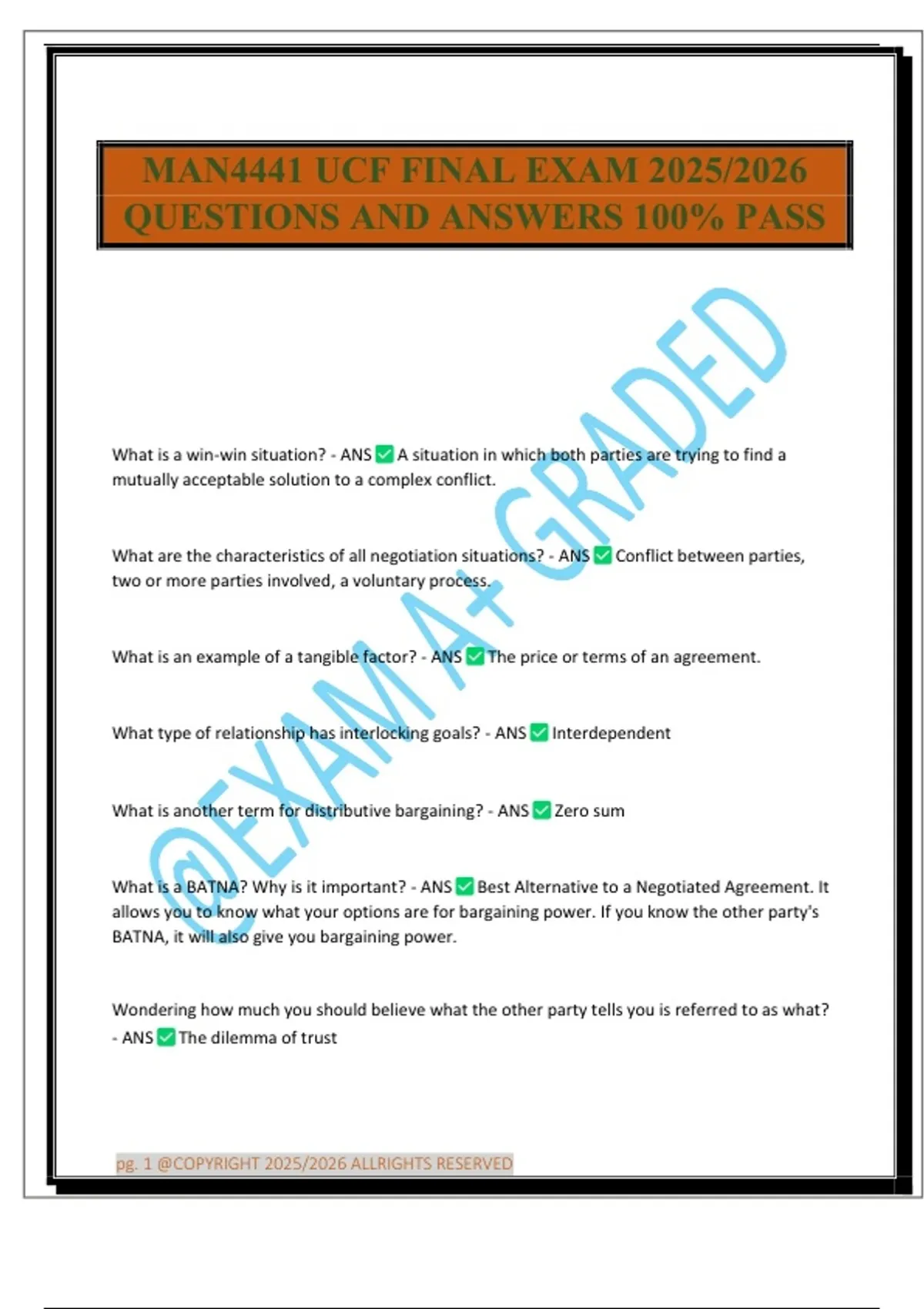 MAN4441 UCF FINAL EXAM 2025/2026 QUESTIONS AND ANSWERS 100% PASS ...