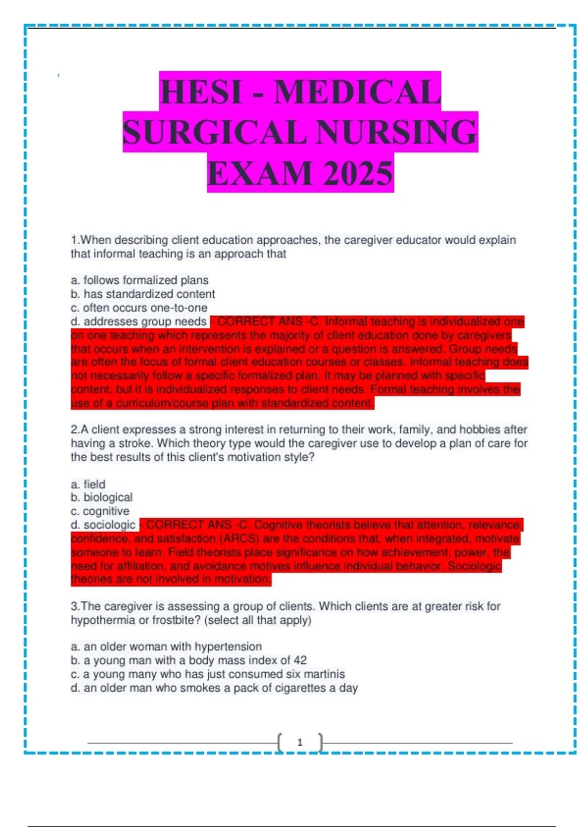 HESI - MEDICAL SURGICAL NURSING EXAM 2025 - HESI - MEDICAL SURGICAL ...