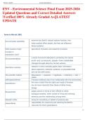  ENV - Environmental Science Final Exam 2025-2026  Updated Questions and Correct Detailed Answers  Verified 100&percnt; Already Graded A&plus;&vert;&vert;LATEST  UPDATE    