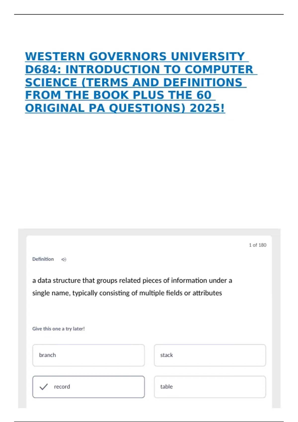 WESTERN GOVERNORS UNIVERSITY D684: INTRODUCTION TO COMPUTER SCIENCE ...