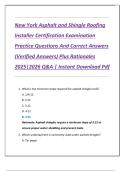 New York Asphalt and Shingle Roofing  Installer Certification Examination  Practice Questions And Correct Answers  &lpar;Verified Answers&rpar; Plus Rationales  2025&vert;2026 Q&A &vert; Instant Download Pdf