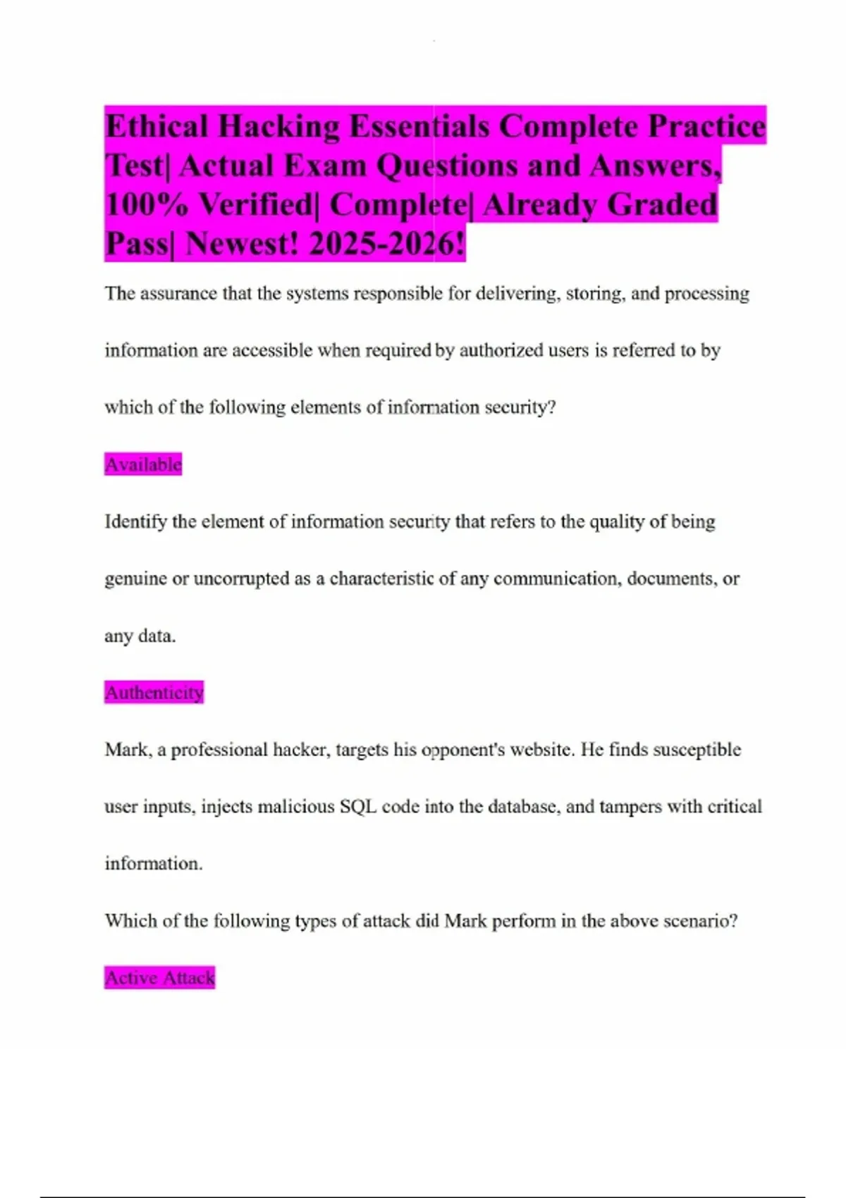 Ethical Hacking Essentials Complete Practice Test| Actual Exam ...
