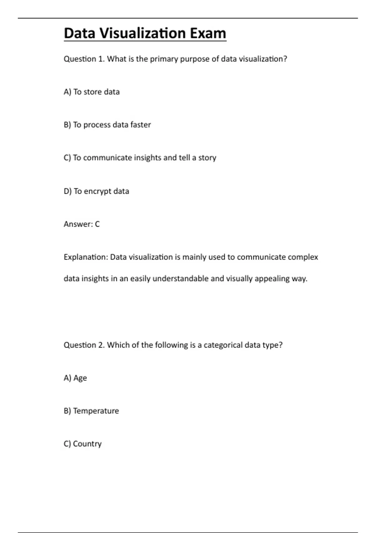 Data Visualization Exam - Computer - Stuvia US