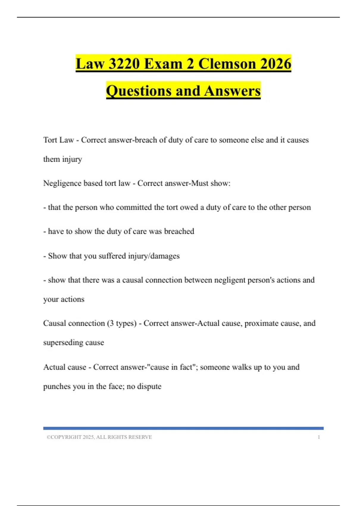 Law 3220 Exam 2 Clemson 2026 Questions and Answers - Law 3220 Clemson ...