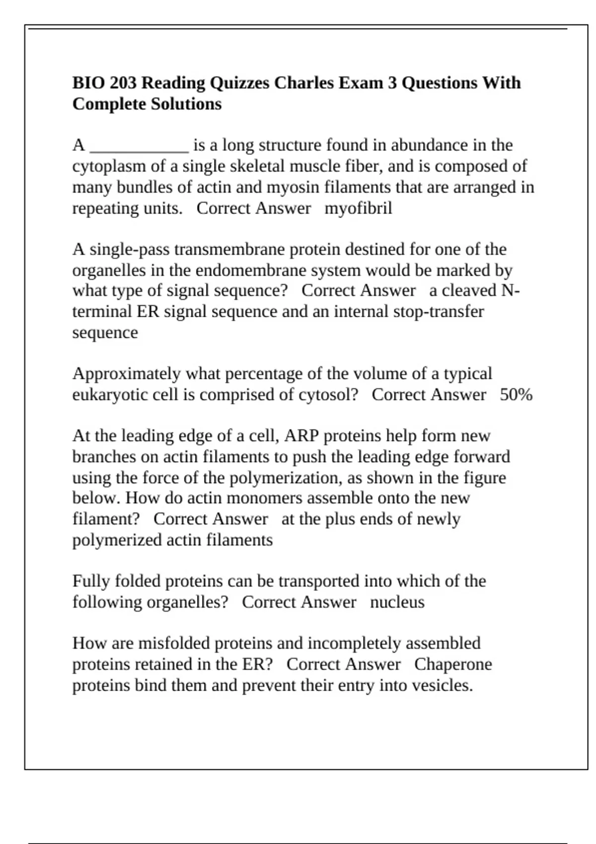 BIO 203 Reading Quizzes Charles Exam 3 Questions With Complete ...