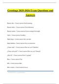 Greetings 2025-2026 Exam Questions and Answers