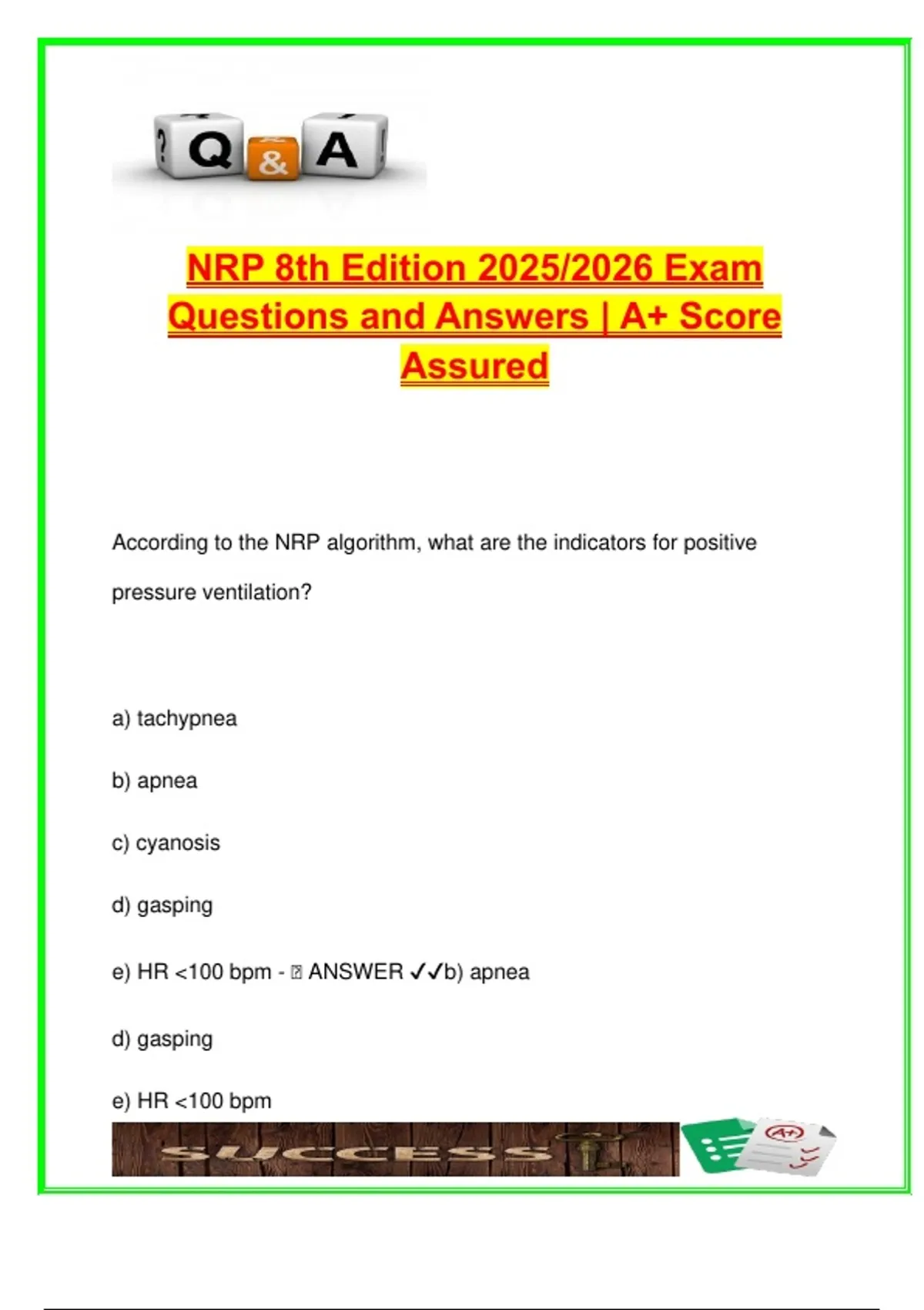 NRP 8th Edition Exam | 2025/2026 | 60+ Solved Questions on Neonatal ...