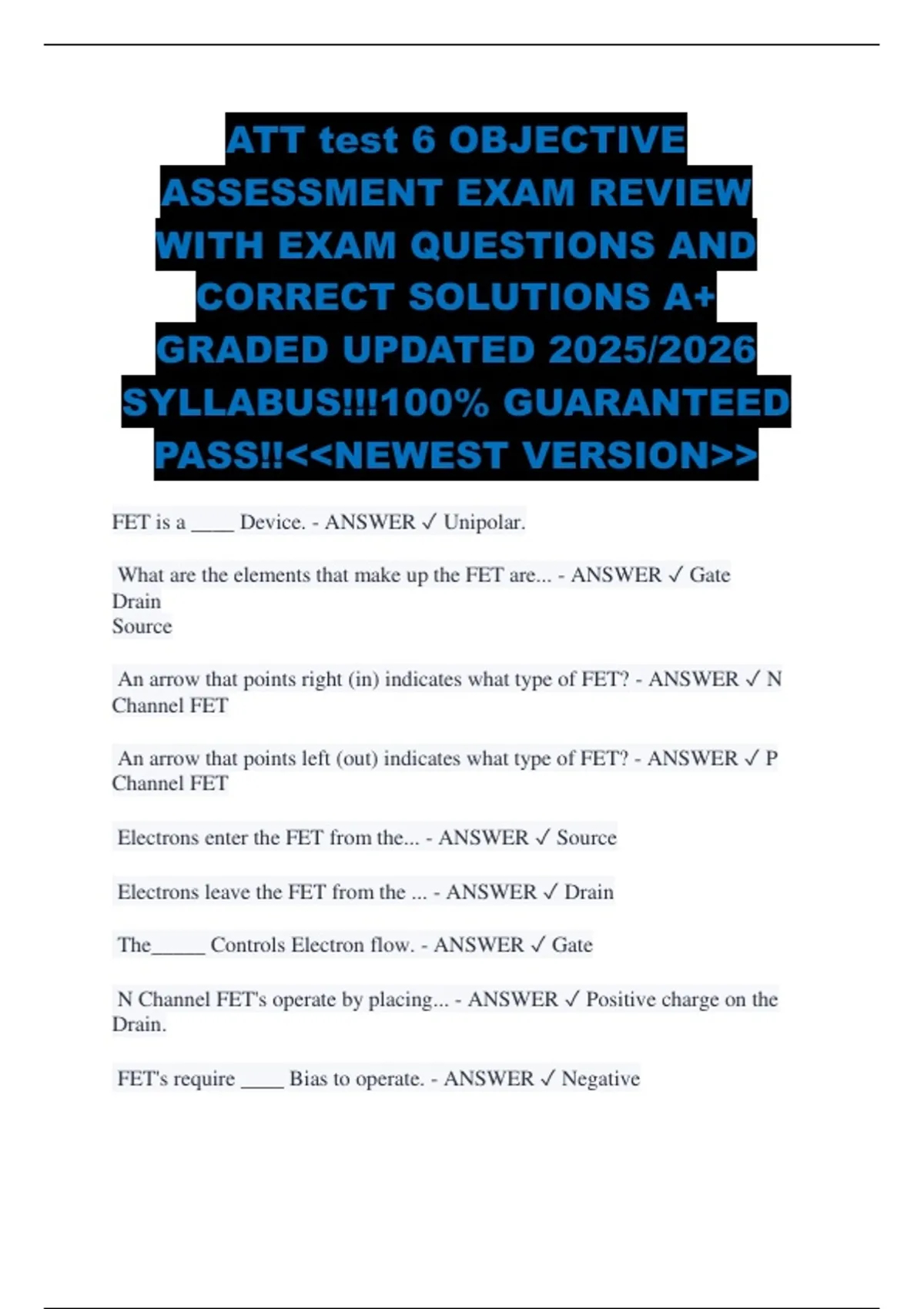 ATT test 6 OBJECTIVE ASSESSMENT EXAM REVIEW WITH EXAM QUESTIONS AND ...