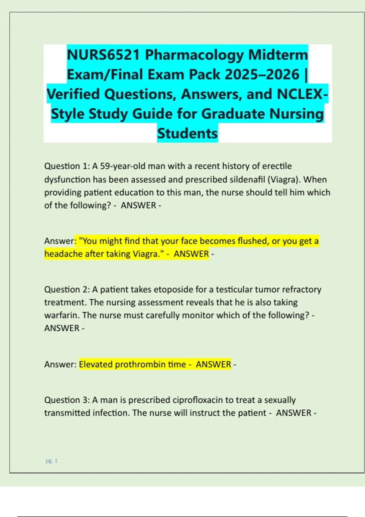 NURS6521 Pharmacology Midterm Exam/Final Exam Pack 2025–2026 | Verified ...