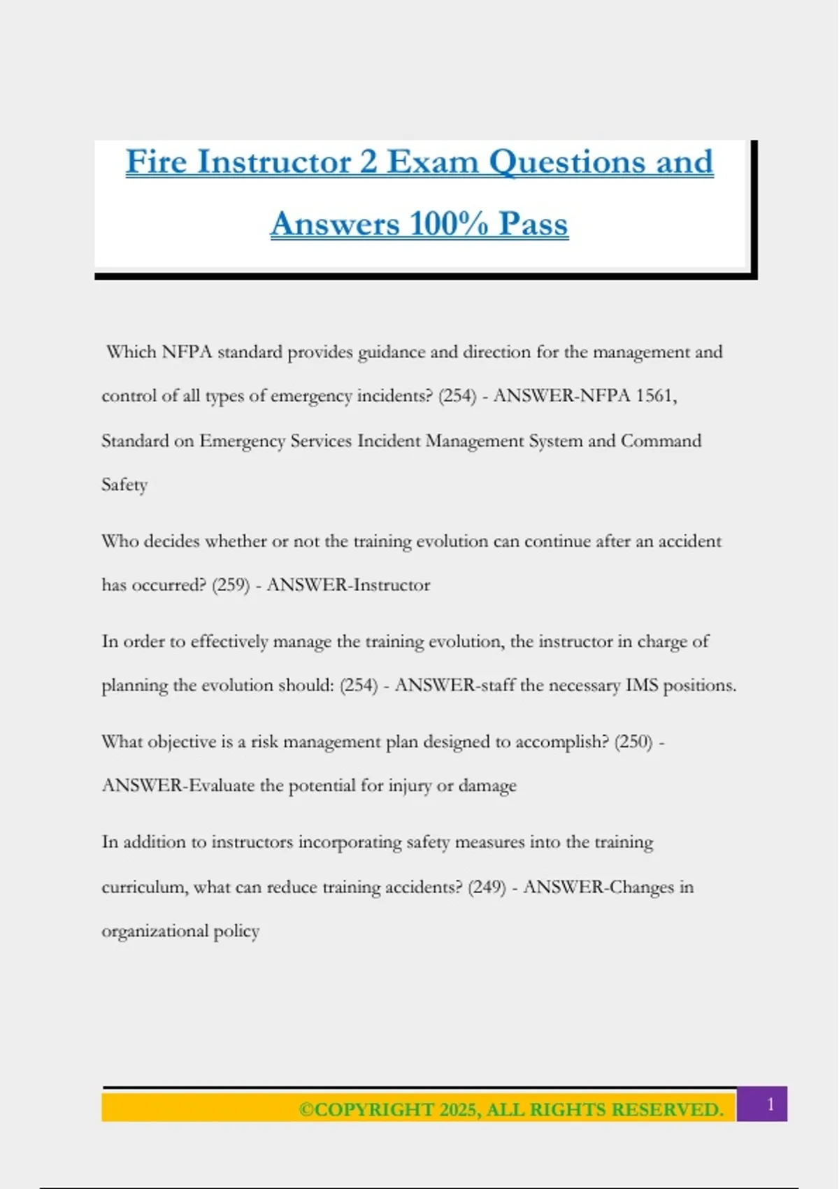 Fire Instructor Ii Practical Examples Fire Instructor 2 Exam Questions and Answers 100% Pass - Fire ...