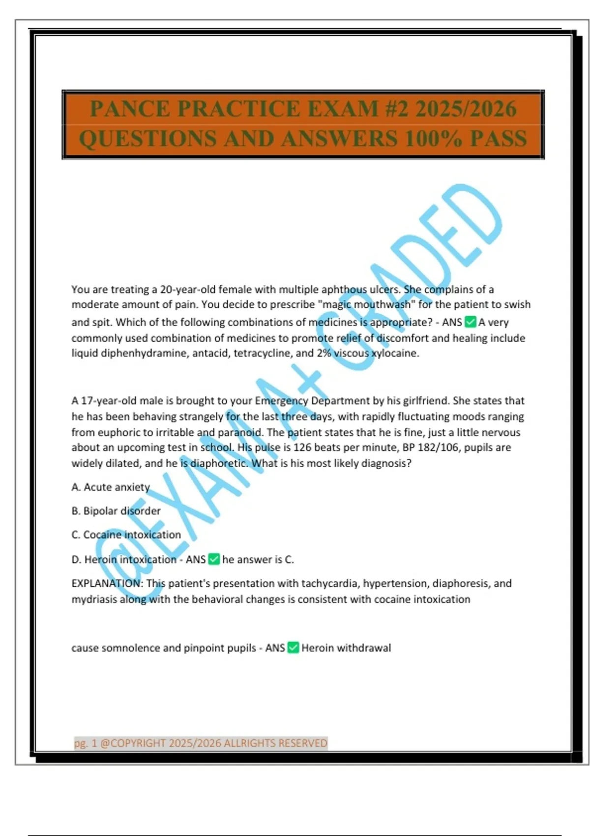 Pance Example Question PANCE PRACTICE EXAM #2 2025/2026 QUESTIONS AND ANSWERS 100% PASS ...