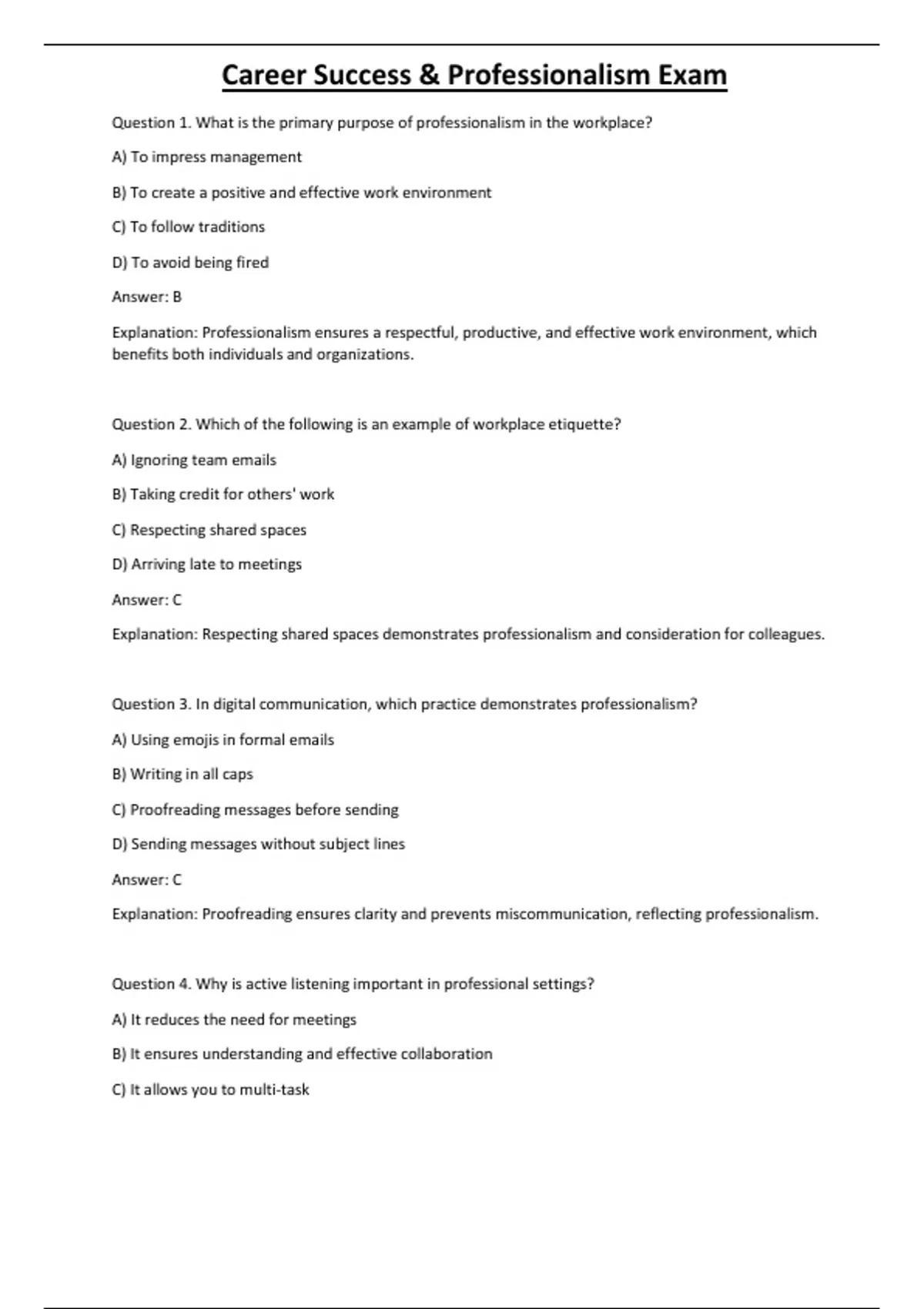 Career Success & Professionalism Exam - Computer - Stuvia US