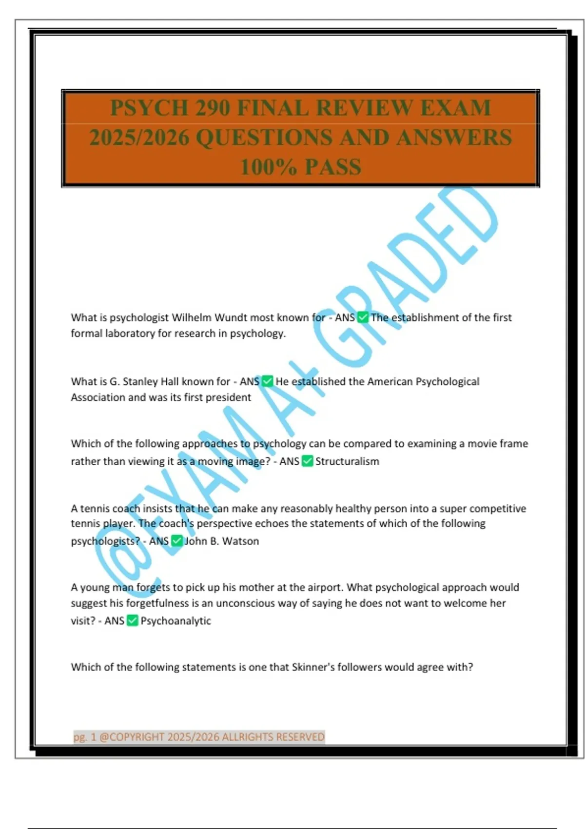 PSYCH 290 FINAL REVIEW EXAM 2025/2026 QUESTIONS AND ANSWERS 100% PASS ...