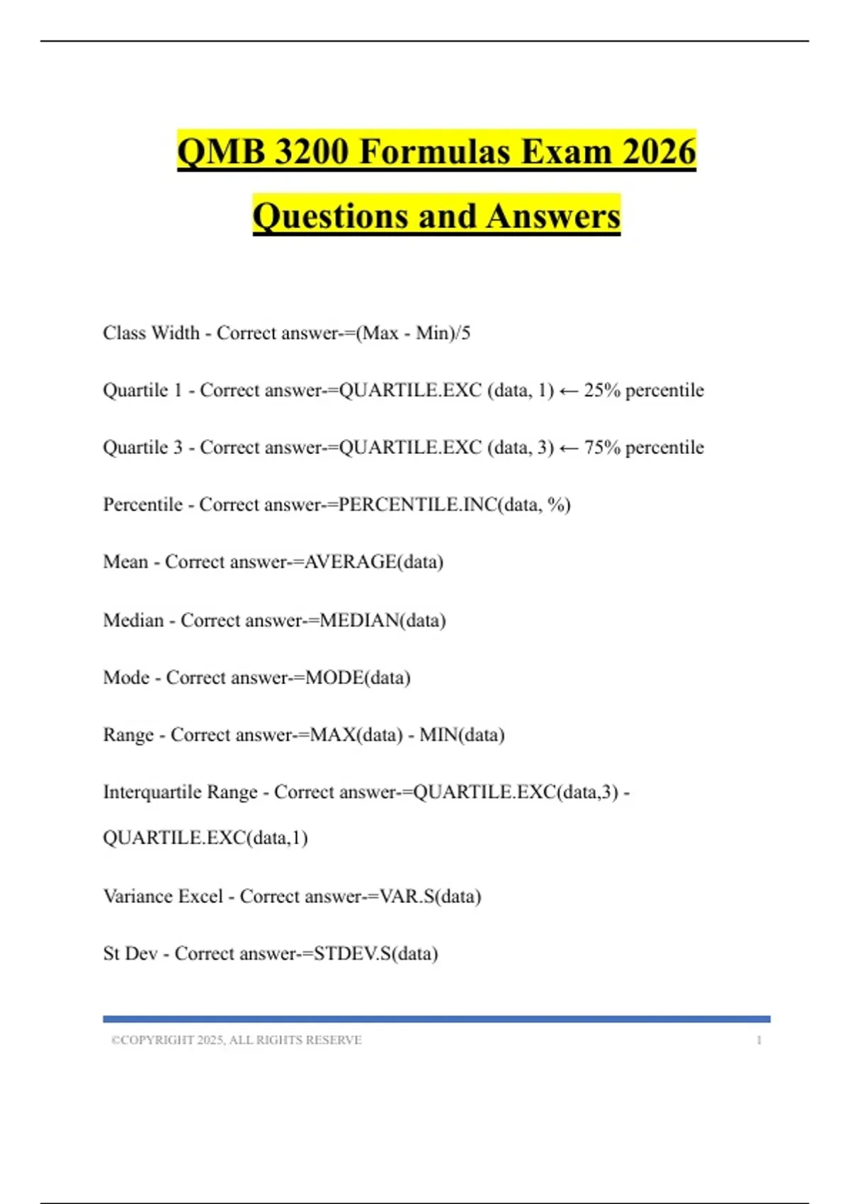 Math Problem Qmb QMB 3200 Formulas Exam 2026 Questions and Answers - QMB 3200 Formulas ...