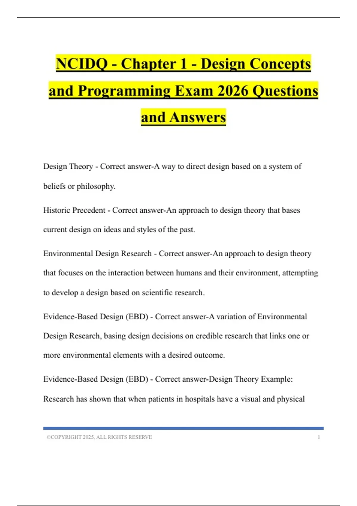 NCIDQ - Chapter 1 - Design Concepts and Programming Exam 2026 Questions ...