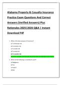 Alabama Property & Casualty Insurance  Practice Exam Questions And Correct  Answers &lpar;Verified Answers&rpar; Plus  Rationales 2025&vert;2026 Q&A &vert; Instant 