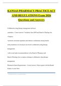 KANSAS PHARMACY PRACTICE ACT AND REGULATIONS Exam 2026 Questions and Answers