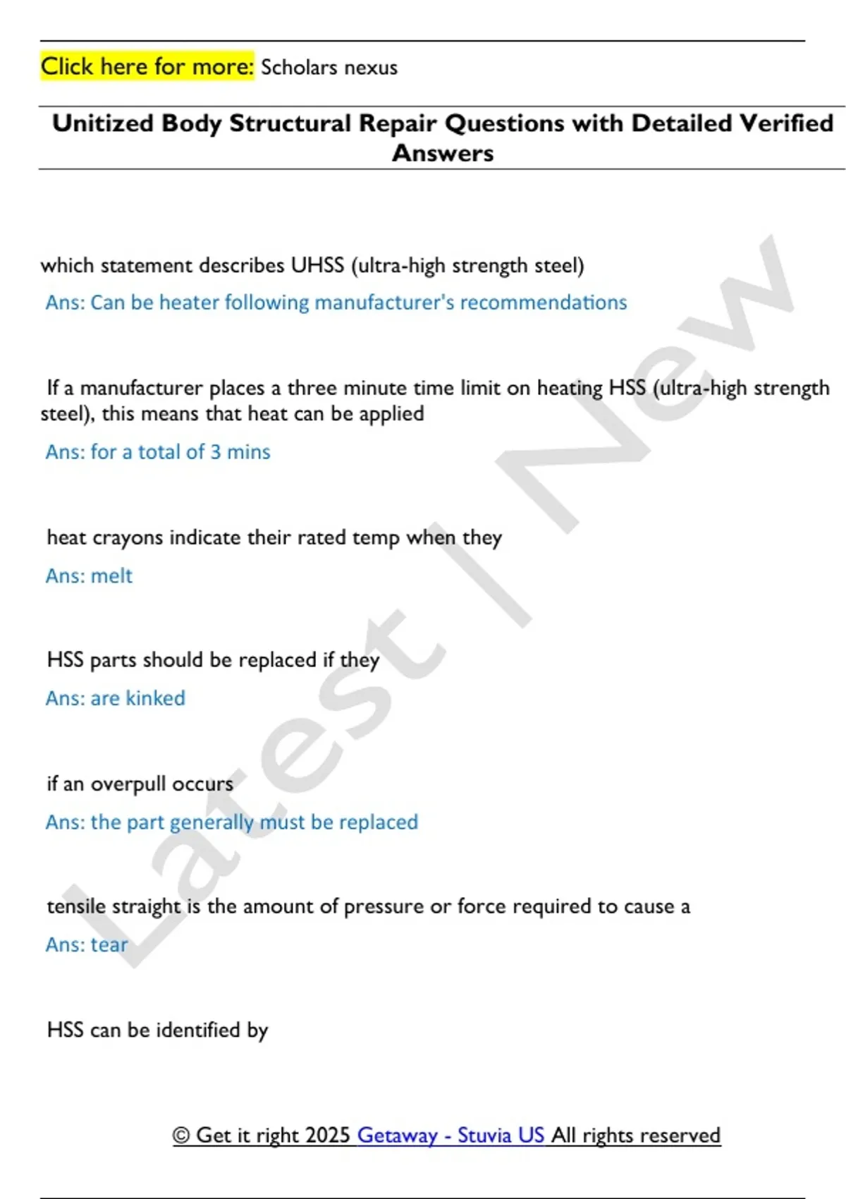 Unitized Structural Body Repair Questions with Detailed Verified ...