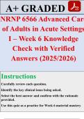 NRNP 6566 Advanced Care of Adults in Acute Settings I &ndash; Week 6 Knowledge Check with Verified Answers &lpar;2025&sol;2026&rpar;