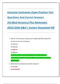 Concrete Contractor Exam Practice Test  Questions And Correct Answers  &lpar;Verified Answers&rpar; Plus Rationales  2025&vert;2026 Q&A &vert; Instant Download Pdf 