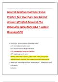 General Building Contractor Exam  Practice Test Questions And Correct  Answers &lpar;Verified Answers&rpar; Plus  Rationales 2025&vert;2026 Q&A &vert; Instant  Download Pdf 