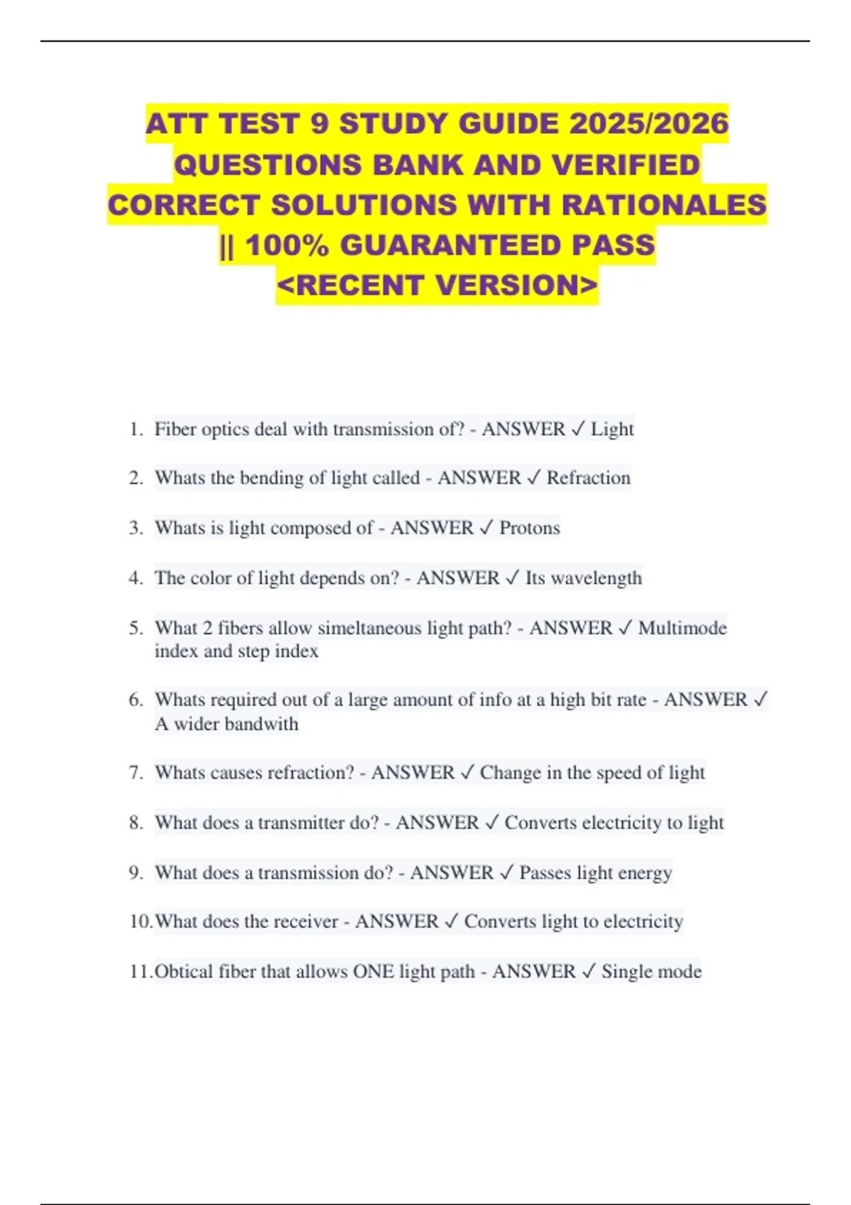 ATT TEST 9 STUDY GUIDE 2025/2026 QUESTIONS BANK AND VERIFIED CORRECT ...