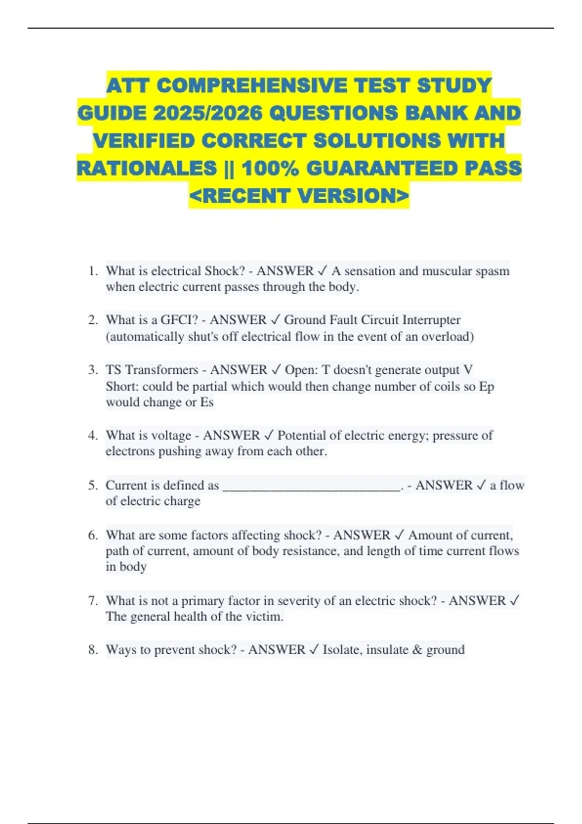 ATT COMPREHENSIVE TEST STUDY GUIDE 2025/2026 QUESTIONS BANK AND ...