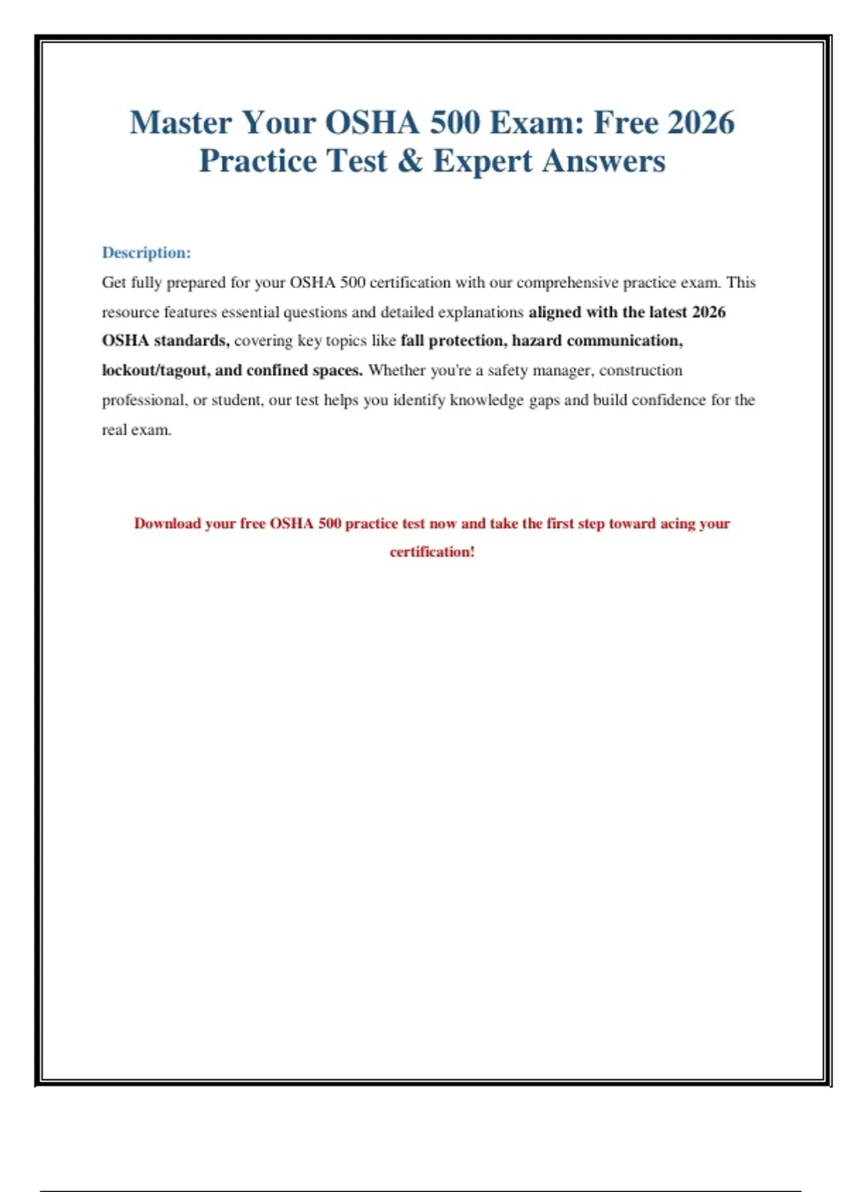 Top 10 OSHA 500 Practice Questions & Answers for 2026 Certification ...